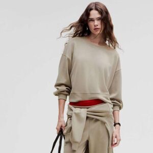 Lululemon‎ Women’s 12 Crewneck Sweatshirt Natural Beige Oversized Cotton Crop